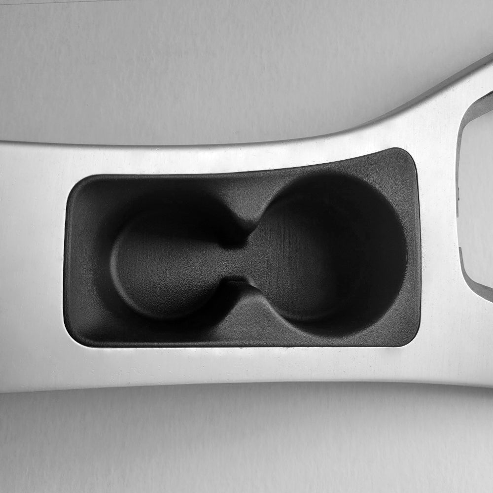 TOP VIew-BMW E90-91-92-93 center console cup holder by Trick-Bits installed in console